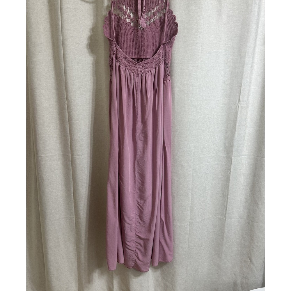 Made in Italy Crochet Halter Maxi Dress M Pink Boho Festival Cotton Dress - Picture 3 of 8